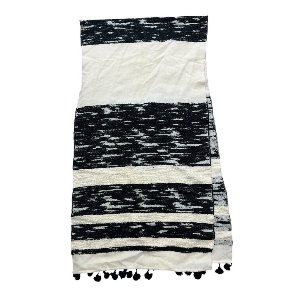 J. Crew Scarf Black Cream Tassels Wrap White Rectangle - Picture 2 of 7